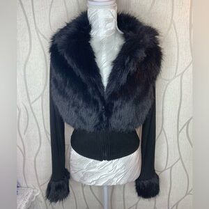 🎀🌷 Black Faux Fur Corduroy Zip Up Sweater Jacket 🌷🎀 NWT